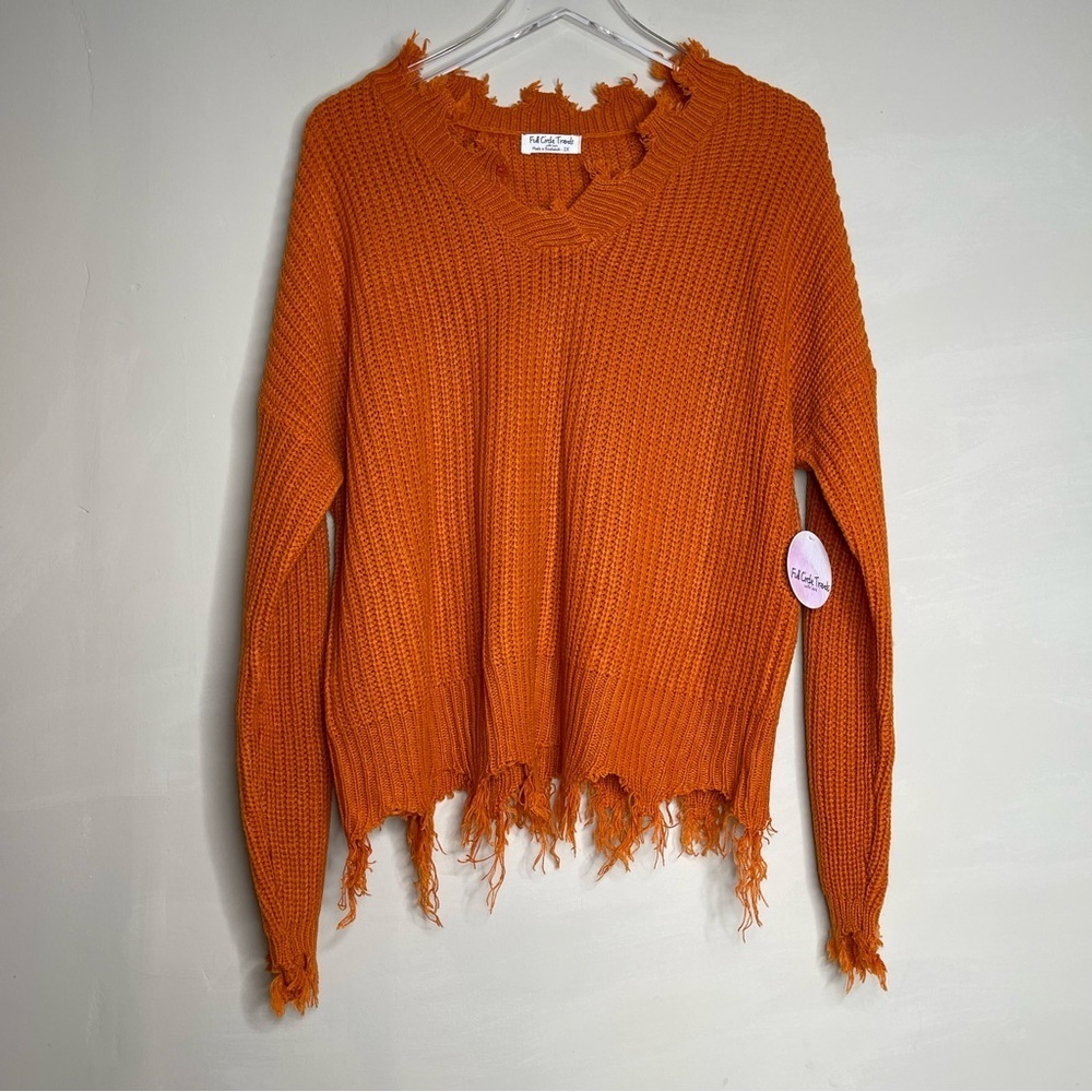Full circle thread distressed knit sweater